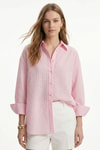 Kadın Gömlek-Çizgili Oversize Gömlek 5460 Pembe -rulem