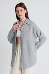 Kadın Gömlek-Gri Oversize %100 Pamuk Müslin Gömlek 4786A-rulem