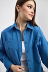 Kadın Gömlek-İndigo Çift Cepli Oversize Uzun Basic Gömlek TCR 6256A-rulem
