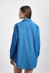 Kadın Gömlek-İndigo Çift Cepli Oversize Uzun Basic Gömlek TCR 6256A-rulem