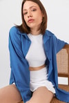 Kadın Gömlek-İndigo Oversize Basic Uzun Gömlek 4664A-rulem