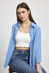 Kadın Gömlek-Mavi Relaxed Fit Rahat Kesim Basic Gömlek - 6621A-rulem