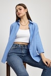Kadın Gömlek-Mavi Relaxed Fit Rahat Kesim Basic Gömlek - 6621A-rulem