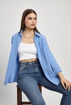 Kadın Gömlek-Mavi Relaxed Fit Rahat Kesim Basic Gömlek - 6621A-rulem