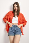 Kadın Gömlek-Orange Çift Cepli Oversize Uzun Basic Gömlek TCR 6256A-rulem