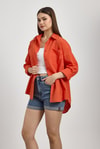 Kadın Gömlek-Orange Çift Cepli Oversize Uzun Basic Gömlek TCR 6256A-rulem