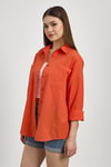 Kadın Gömlek-Orange Çift Cepli Oversize Uzun Basic Gömlek TCR 6256A-rulem