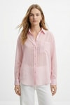 Kadın Gömlek-Pembe Cepli Çizgili Oversize Gömlek 5449-rulem