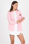 Kadın Gömlek-Pembe Çizgili Ayıcık Nakışlı Pamuklu Oversize Gömlek 4689A-rulem