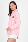 Kadın Gömlek-Pembe Çizgili Ayıcık Nakışlı Pamuklu Oversize Gömlek 4689A-rulem