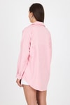 Kadın Gömlek-Pembe Çizgili Ayıcık Nakışlı Pamuklu Oversize Gömlek 4689A-rulem