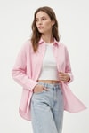 Kadın Gömlek-Pembe Relaxed Fit Rahat Kesim Basic Gömlek - 6621A-rulem