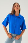 Kadın Gömlek-Saks Oversize Kısa Gömlek 4159A-rulem