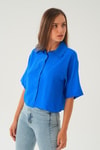 Kadın Gömlek-Saks Oversize Kısa Gömlek 4159A-rulem