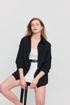 Kadın Gömlek-Siyah Relaxed Fit Rahat Kesim Basic Gömlek - 6621A-rulem