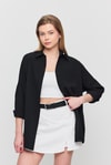 Kadın Gömlek-Siyah Relaxed Fit Rahat Kesim Basic Gömlek - 6621A-rulem