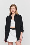 Kadın Gömlek-Siyah Relaxed Fit Rahat Kesim Basic Gömlek - 6621A-rulem