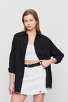 Kadın Gömlek-Siyah Relaxed Fit Rahat Kesim Basic Gömlek - 6621A-rulem