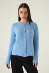 Kadın Hırka-Bebe Mavi Kadın Yumoş Dokulu Düğmeli Triko Hırka 2241-rulem