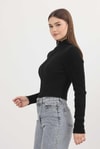 Kadın Hırka-Fermuarlı Kısa Yumoş Hırka 6806 Siyah -rulem
