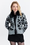 Kadın Hırka-Kürklü Leopar Hırka 22289 Gri -rulem