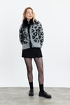 Kadın Hırka-Kürklü Leopar Hırka 22289 Gri -rulem