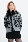 Kadın Hırka-Kürklü Leopar Hırka 22289 Gri -rulem