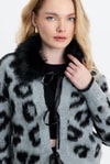 Kadın Hırka-Kürklü Leopar Hırka 22289 Gri -rulem
