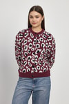 Kadın Hırka-Leopar Detay Triko Hırka 24367 Bordo -rulem