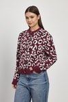 Kadın Hırka-Leopar Detay Triko Hırka 24367 Bordo -rulem