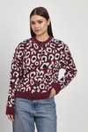 Kadın Hırka-Leopar Detay Triko Hırka 24367 Bordo -rulem