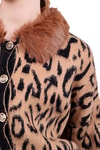 Kadın Hırka-Leopar Yakası Kürklü Hırka 22288 Kahve -rulem