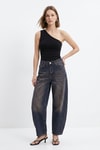 Kadın Jean Pantolon-Paça Pileli Baggy Jean 3092 Tint Kahve -rulem