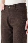 Kadın Jean Pantolon-Taşlı Geniş Paça Jean 4910 Kahve -rulem