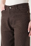 Kadın Jean Pantolon-Taşlı Geniş Paça Jean 4910 Kahve -rulem