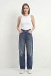 Kadın Jean Pantolon-Tint Yeşil Yüksek Bel Baggy Jean 1061-rulem