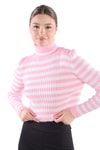 Kadın Kazak-Boğazlı Çizgili Yumoş Kazak 6622 Pembe -rulem