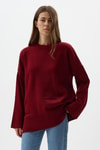 Kadın Kazak-Bordo Bisiklet Yaka Oversize Kadın Kazak 2450-rulem