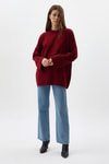 Kadın Kazak-Bordo Bisiklet Yaka Oversize Kadın Kazak 2450-rulem