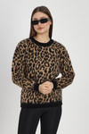 Kadın Kazak-Leopar Desen Kazak 6702 Bej -rulem