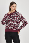 Kadın Kazak-Leopar Detay Triko Kazak 24342 Bordo -rulem