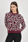 Kadın Kazak-Leopar Detay Triko Kazak 24342 Bordo -rulem