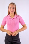 Kadın Kazak-Polo Yaka Fitilli Kazak 24162 Pembe -rulem