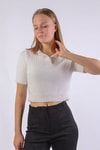 Kadın Kazak-Polo Yaka Fitilli Kazak 24162 Ekru -rulem