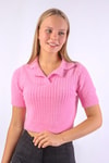 Kadın Kazak-Polo Yaka Fitilli Kazak 24162 Pembe -rulem