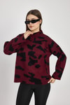 Kadın Kazak-Şardonlu Dik Yaka Leopar Kazak 24371 Bordo-Siyah -rulem