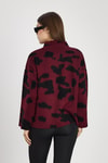 Kadın Kazak-Şardonlu Dik Yaka Leopar Kazak 24371 Bordo-Siyah -rulem