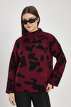 Kadın Kazak-Şardonlu Dik Yaka Leopar Kazak 24371 Bordo-Siyah -rulem