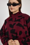 Kadın Kazak-Şardonlu Dik Yaka Leopar Kazak 24371 Bordo-Siyah -rulem