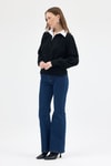 Kadın Kazak-Siyah Gömlek Yakalı Örgü Kadın Kazak 2335-rulem